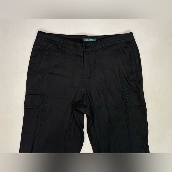 Polo Ralph Lauren Linen Blend Cargo Pants Women Size 10 Black - Picture 2 of 8
